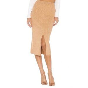 FREE PEOPLE Skyline Midi Skirt in Cocoa Heather Ribbed Bodycon Neutral Stretch